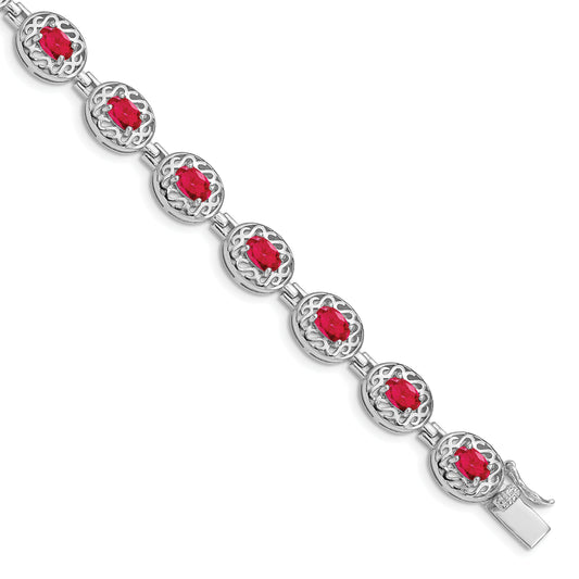 7 Inch Sterling Silver Rhodium-Plated Ruby Bracelet