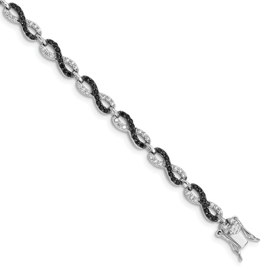 7.5 Inch Sterling Silver Rhod-Plated 7.5In Black/White Cz Infinity Bracelet