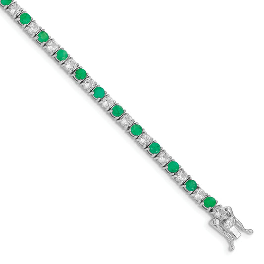 7 Inch Sterling Silver Rhodium-Plated Emerald & White Topaz Tennis Bracelet