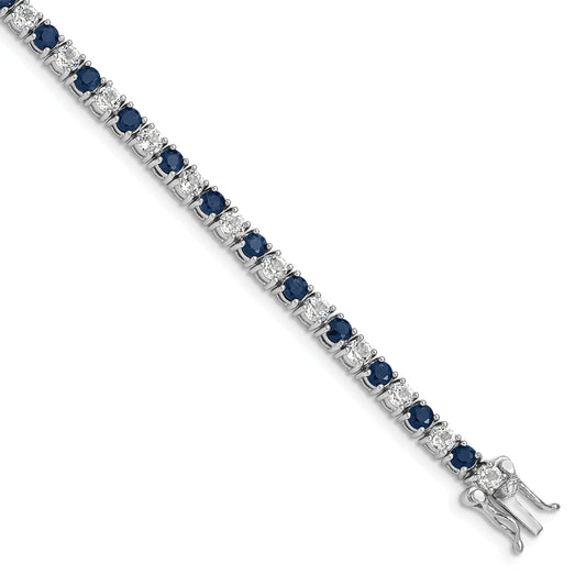 7 Inch Sterling Silver Rhodium-Plated Sapphire & White Topaz Tennis Bracelet