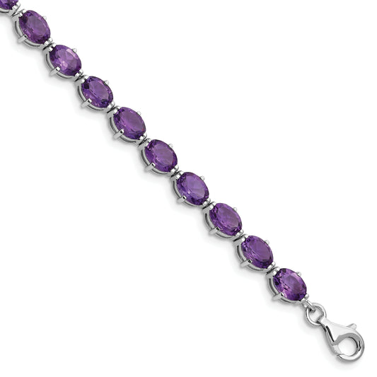 7 Inch Sterling Silver Rhodium-Plated Amethyst Bracelet