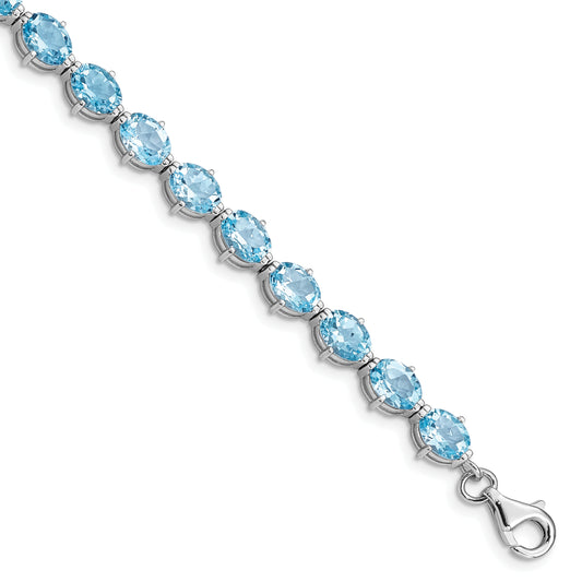 7 Inch Sterling Silver Rhodium-Plated Swiss Blue Topaz Bracelet