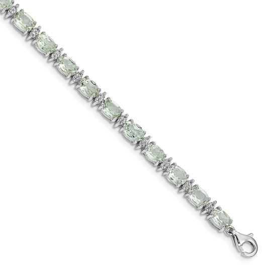 7 Inch Sterling Silver Rhodium-Plated Green Quartz & White Topaz Bracelet