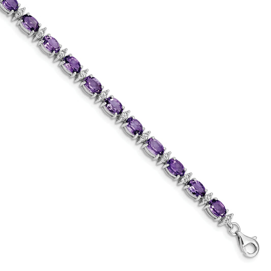 7 Inch Sterling Silver Rhodium-Plated Amethyst & White Topaz Bracelet