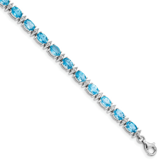 7 Inch Sterling Silver Rhodium-Plated Sky Bt & White Topaz Bracelet