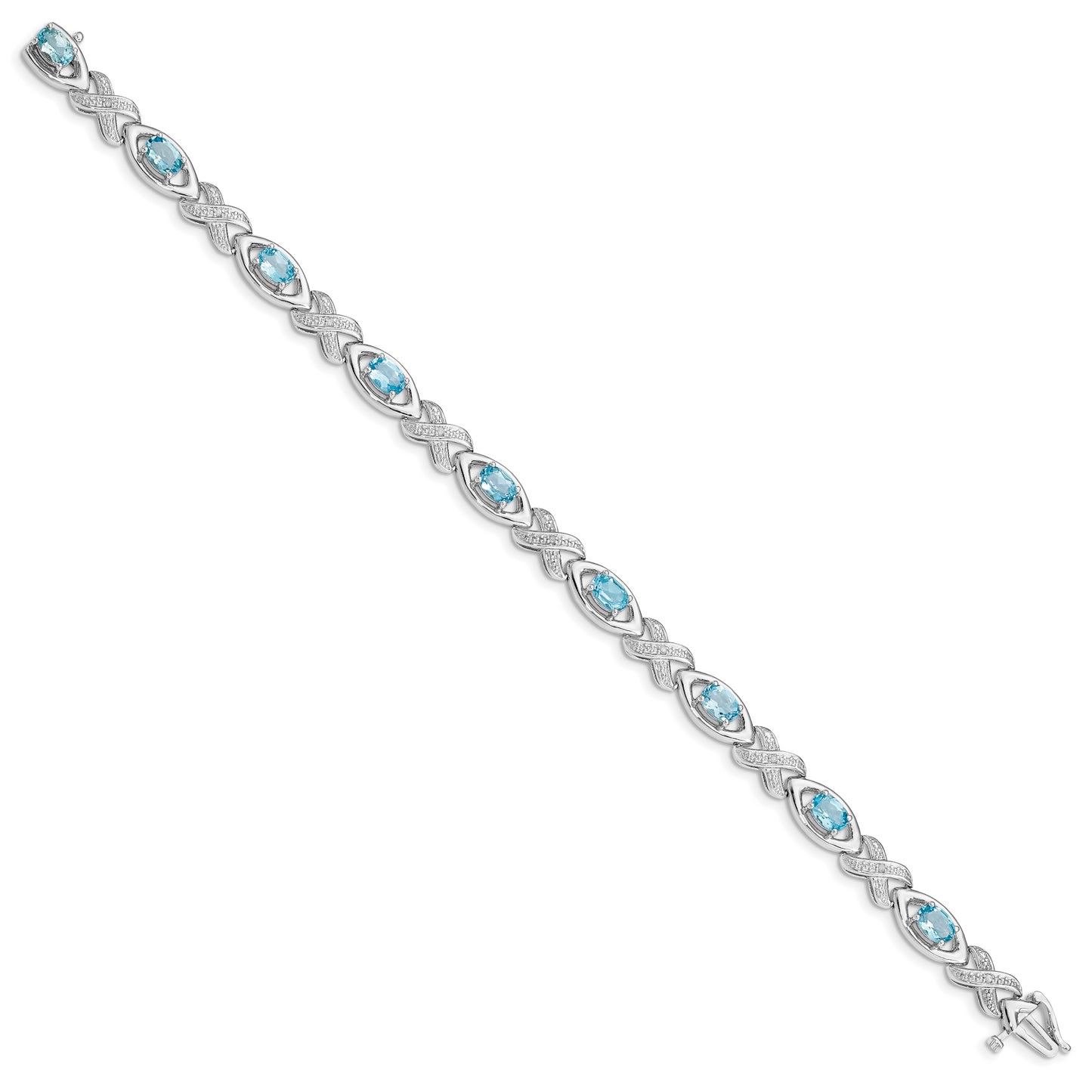 7 Inch Sterling Silver Rhodium-Plated Diamond & Light Swiss Blue Topaz Bracelet