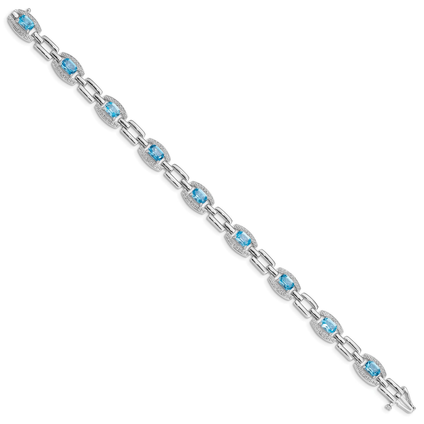 7 Inch Sterling Silver Rhodium-Plated Diamond & Light Swiss Blue Topaz Bracelet