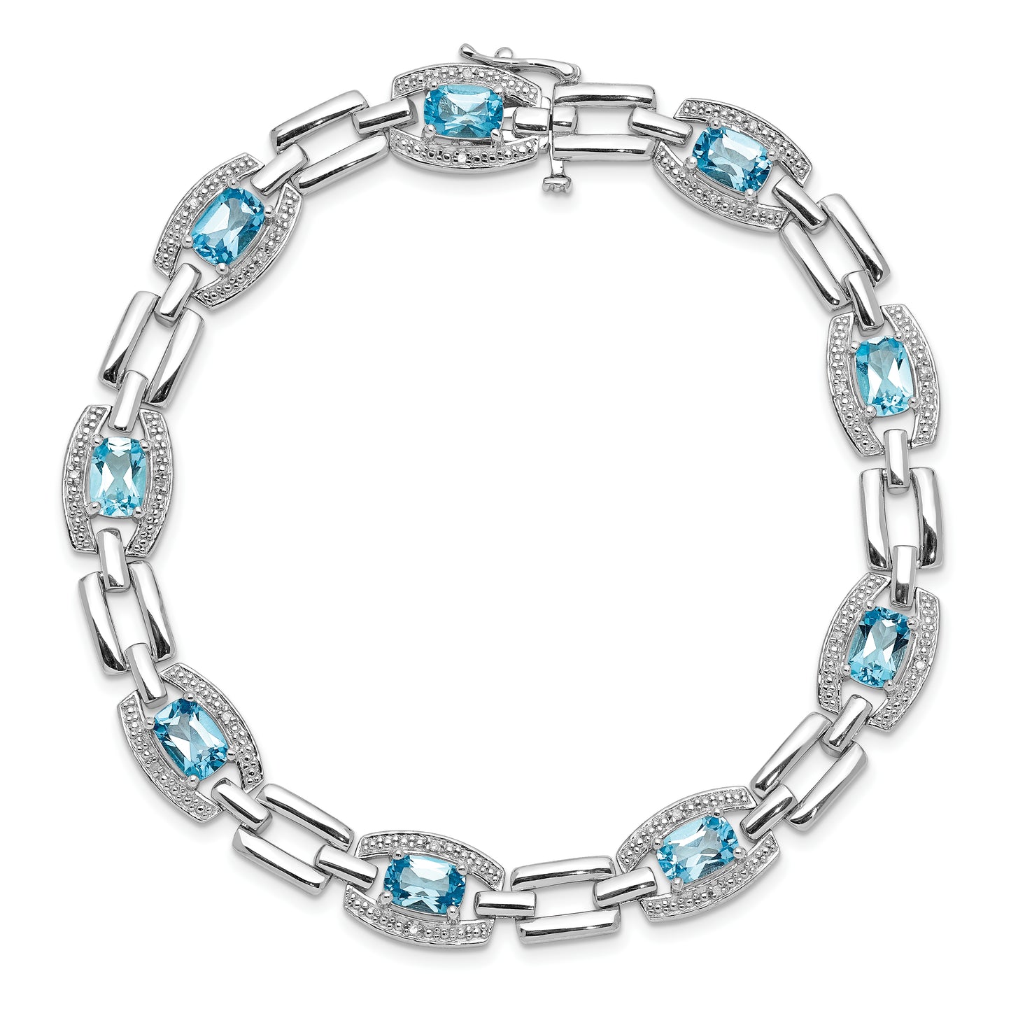 7 Inch Sterling Silver Rhodium-Plated Diamond & Light Swiss Blue Topaz Bracelet