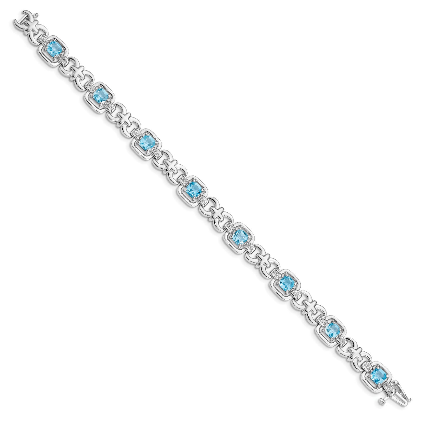 7 Inch Sterling Silver Rhodium-Plated Diamond & Light Swiss Blue Topaz Bracelet