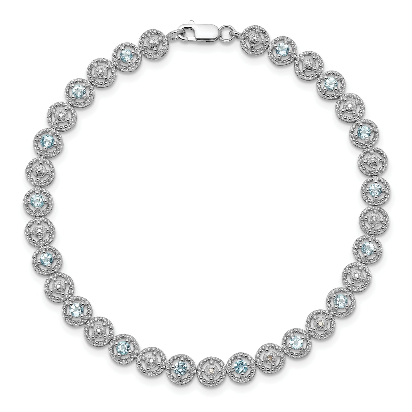 7 Inch Sterling Silver Rhodium-Plated Blue Topaz Diamond Bracelet