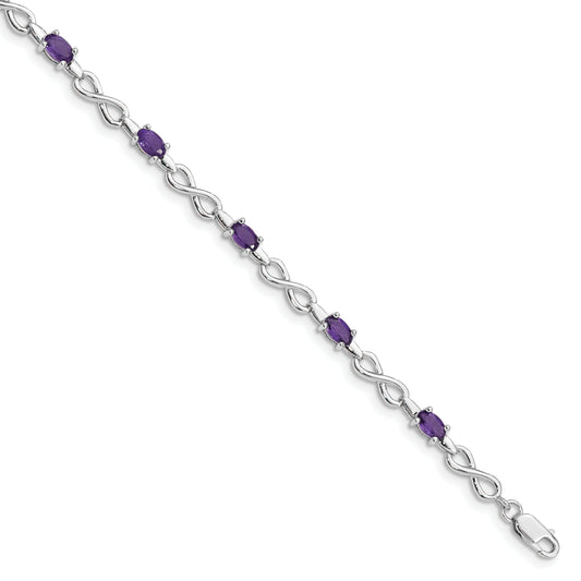 7 Inch Sterling Silver Rhodium-Plated Amethyst Bracelet