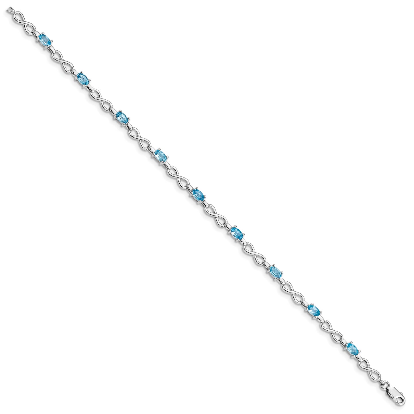 7.5 Inch Sterling Silver Rhodium-Plated Blue Topaz Bracelet