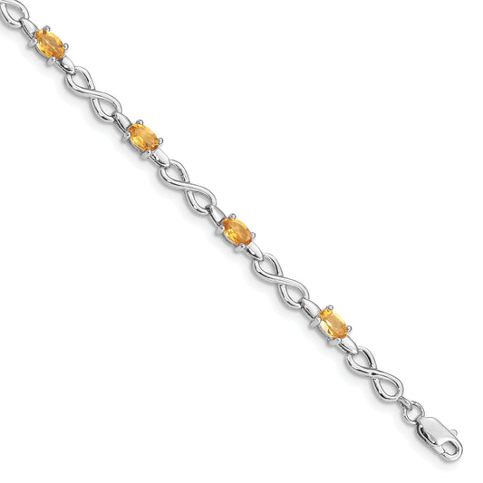 7 Inch Sterling Silver Rhodium-Plated Citrine Bracelet