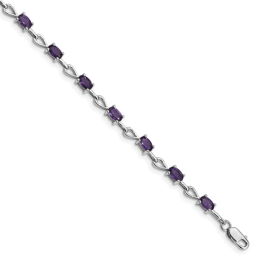 7 Inch Sterling Silver Rhodium-Plated Amethyst Bracelet