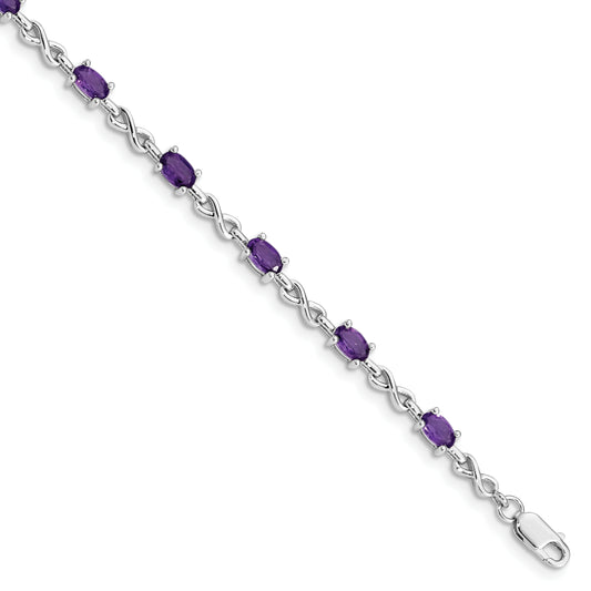 7 Inch Sterling Silver Rhodium-Plated Amethyst Bracelet