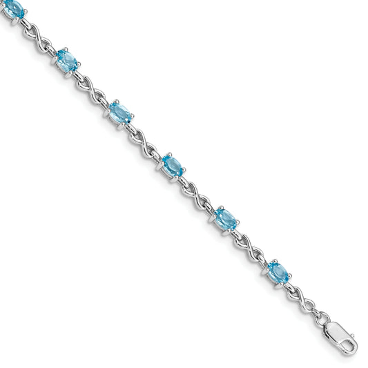 7 Inch Sterling Silver Rhodium-Plated Blue Topaz Bracelet