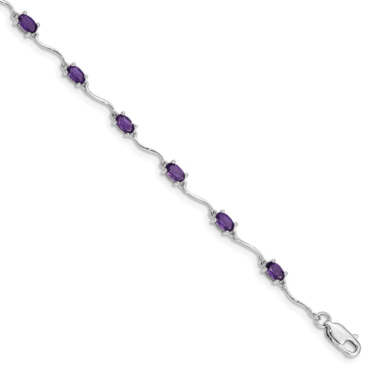 7 Inch Sterling Silver Rhodium-Plated Amethyst Bracelet