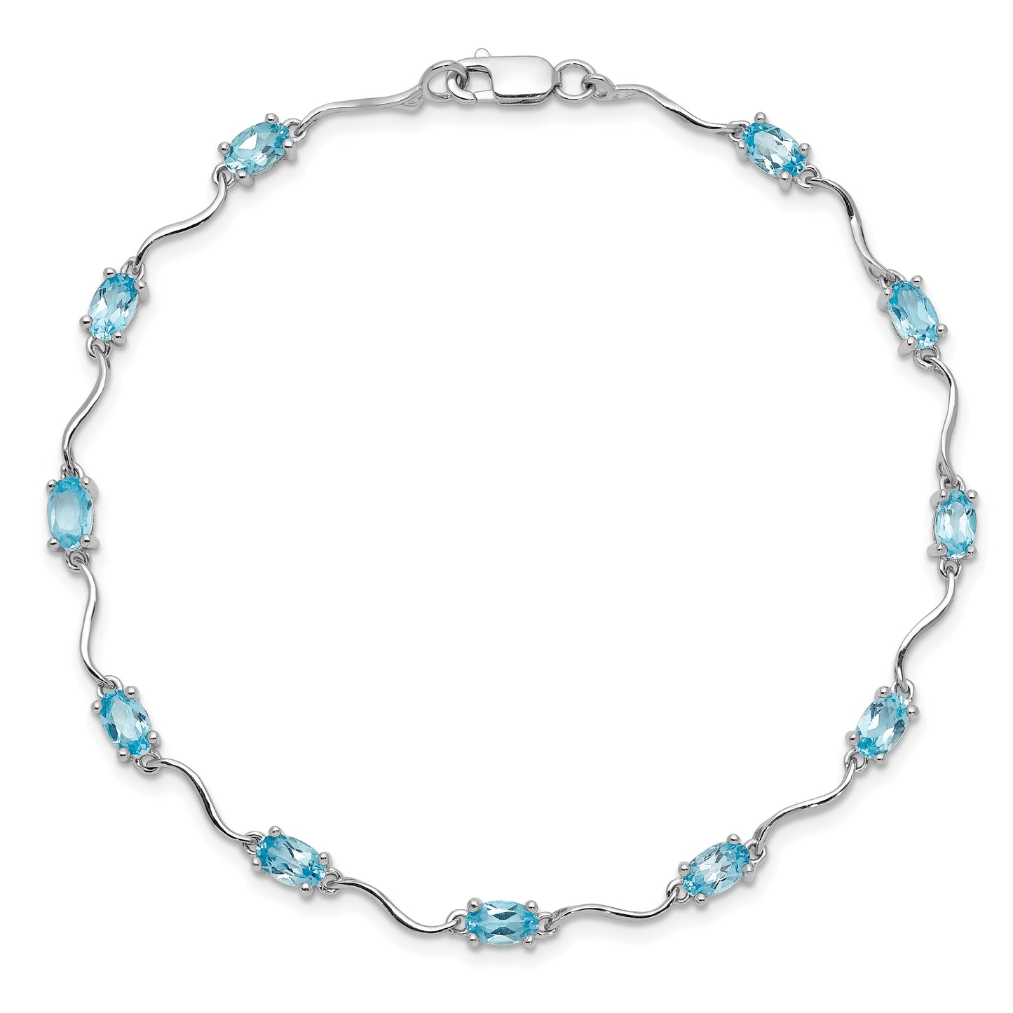 7 Inch Sterling Silver Rhodium-Plated Blue Topaz Bracelet