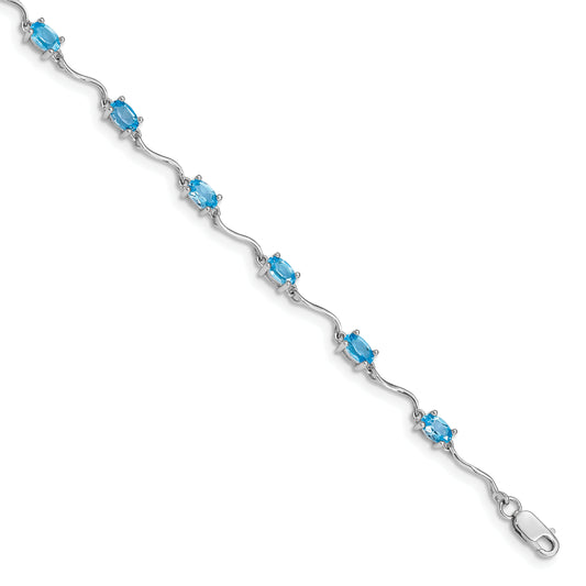 7 Inch Sterling Silver Rhodium-Plated Blue Topaz Bracelet