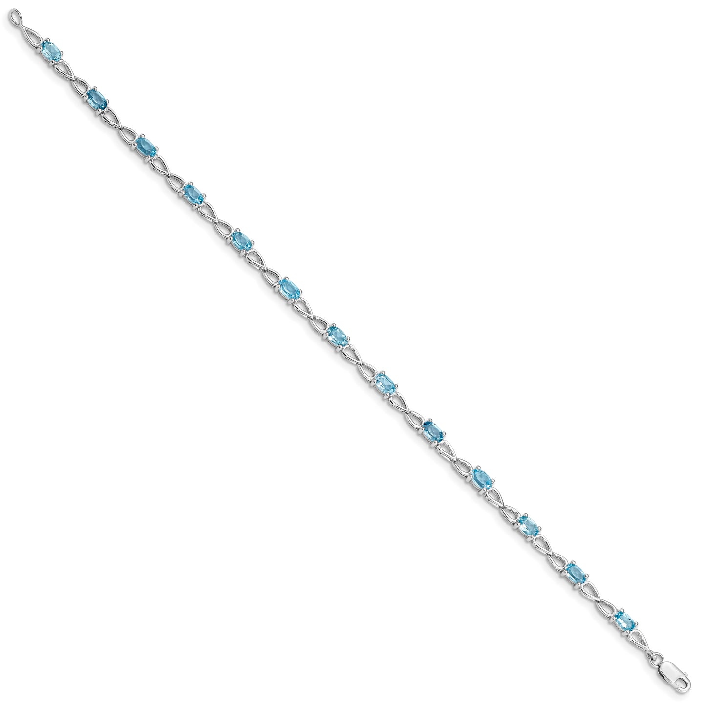 7 Inch Sterling Silver Rhodium-Plated Blue Topaz Bracelet