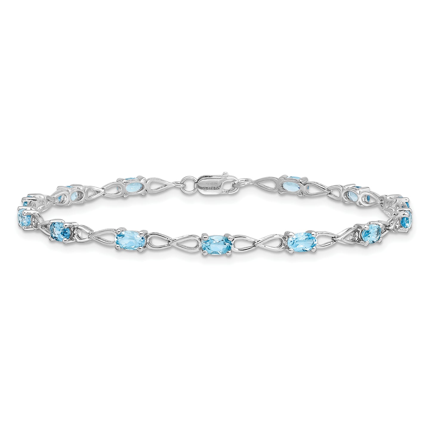 7 Inch Sterling Silver Rhodium-Plated Blue Topaz Bracelet