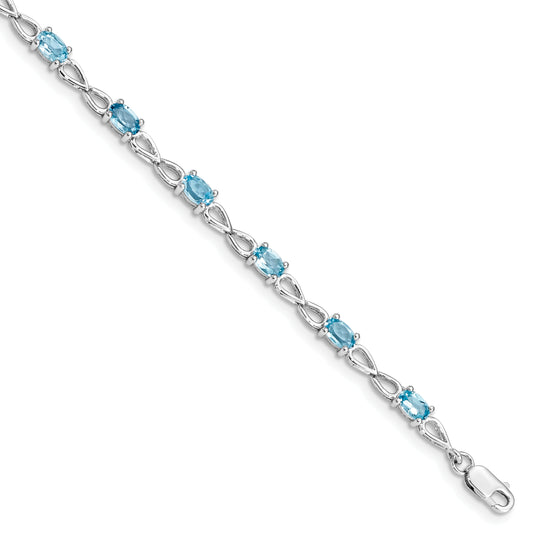 7 Inch Sterling Silver Rhodium-Plated Blue Topaz Bracelet