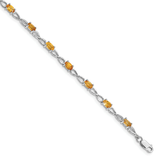 7 Inch Sterling Silver Rhodium-Plated Citrine Bracelet