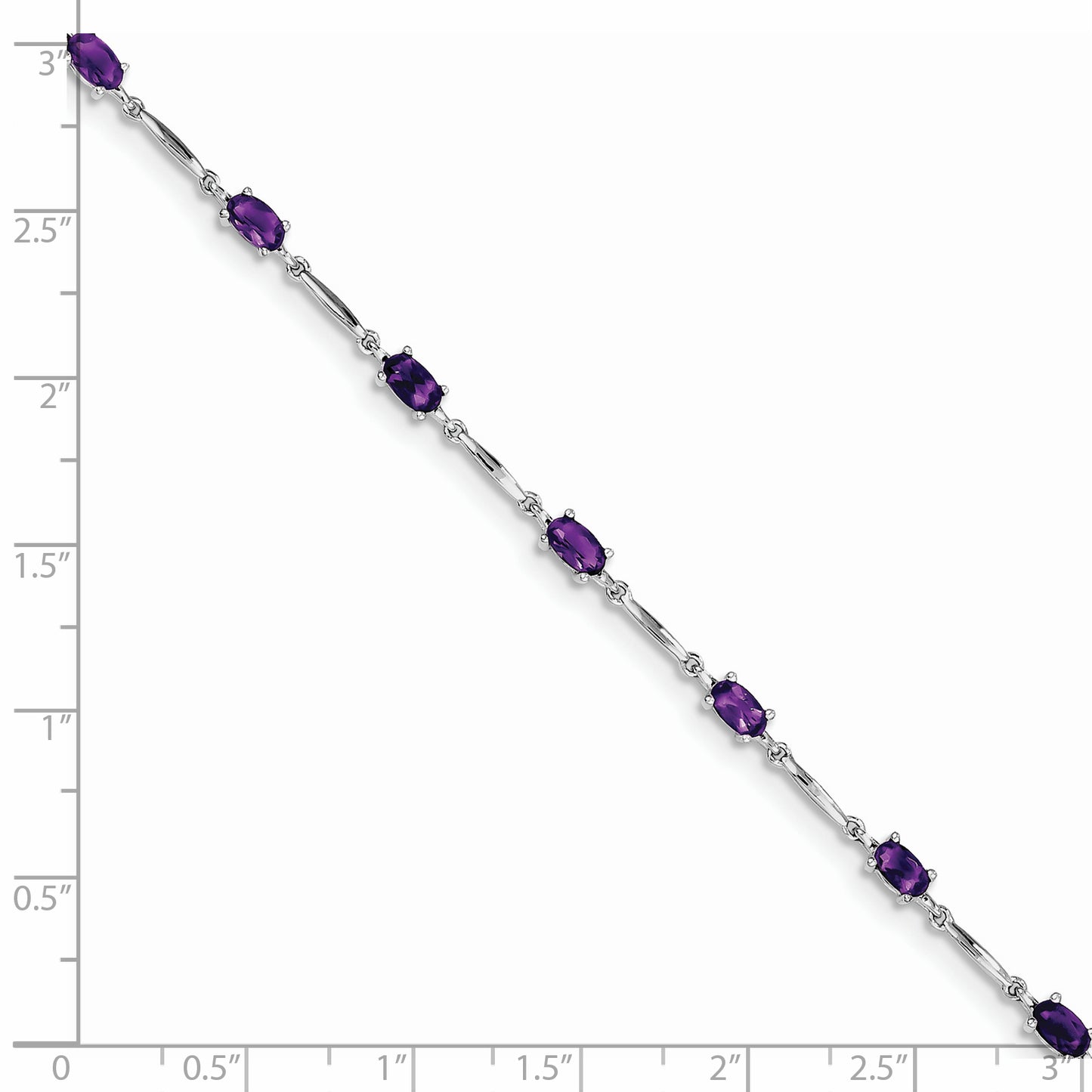 7 Inch Sterling Silver Rhodium-Plated Amethyst Bracelet