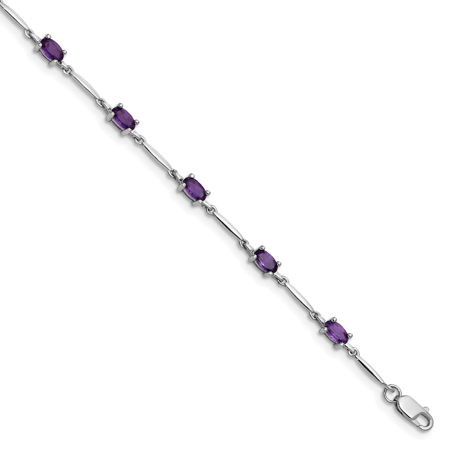 7 Inch Sterling Silver Rhodium-Plated Amethyst Bracelet