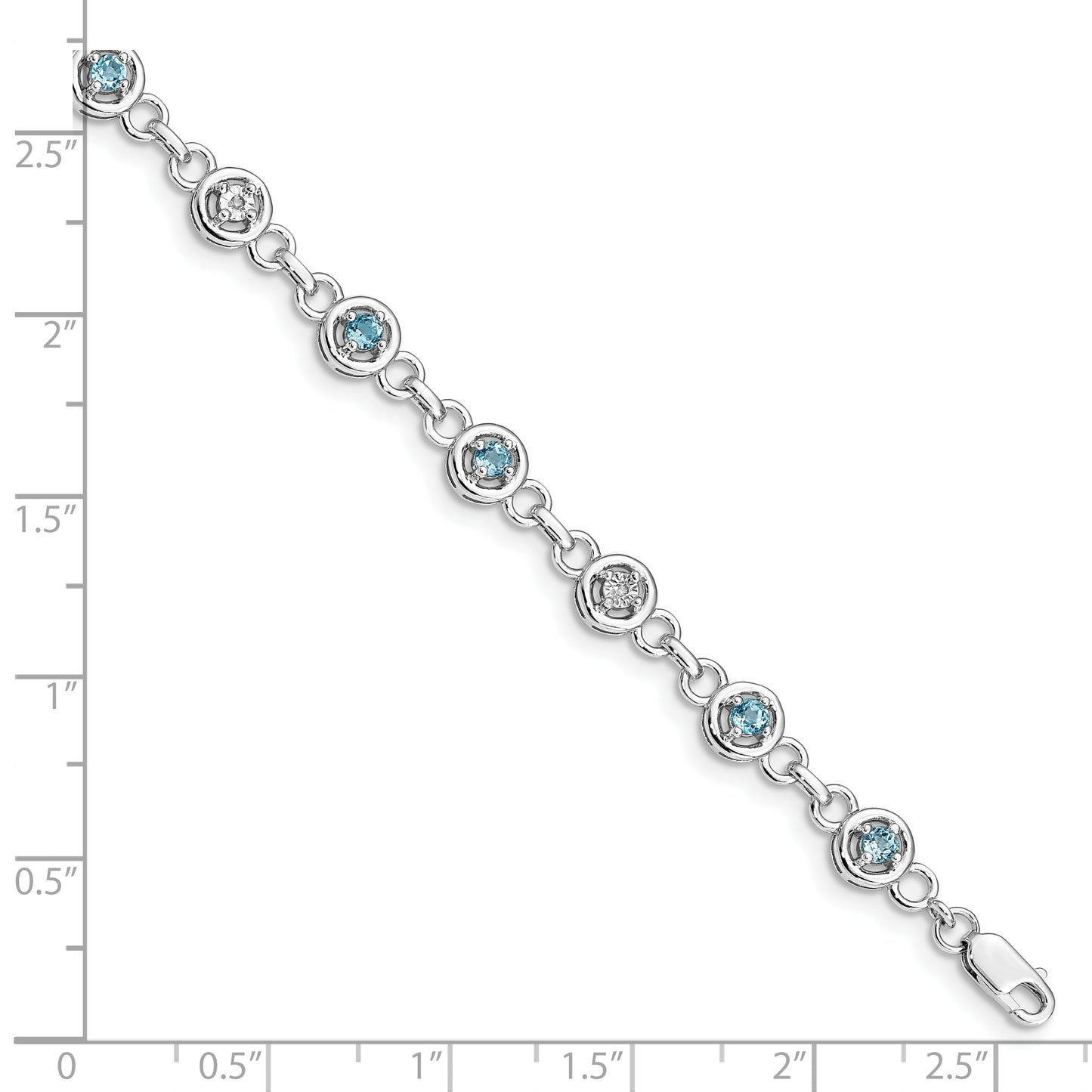 7 Inch Sterling Silver Rhodium-Plated Blue Topaz & Diamond Bracelet