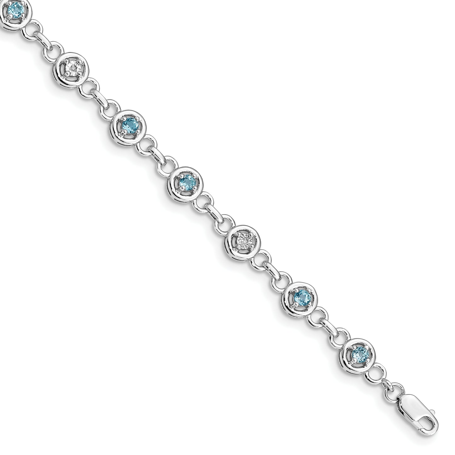 7 Inch Sterling Silver Rhodium-Plated Blue Topaz & Diamond Bracelet