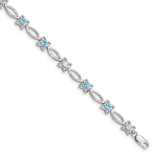 7 Inch Sterling Silver Rhodium-Plated Blue Topaz & Diamond Bracelet