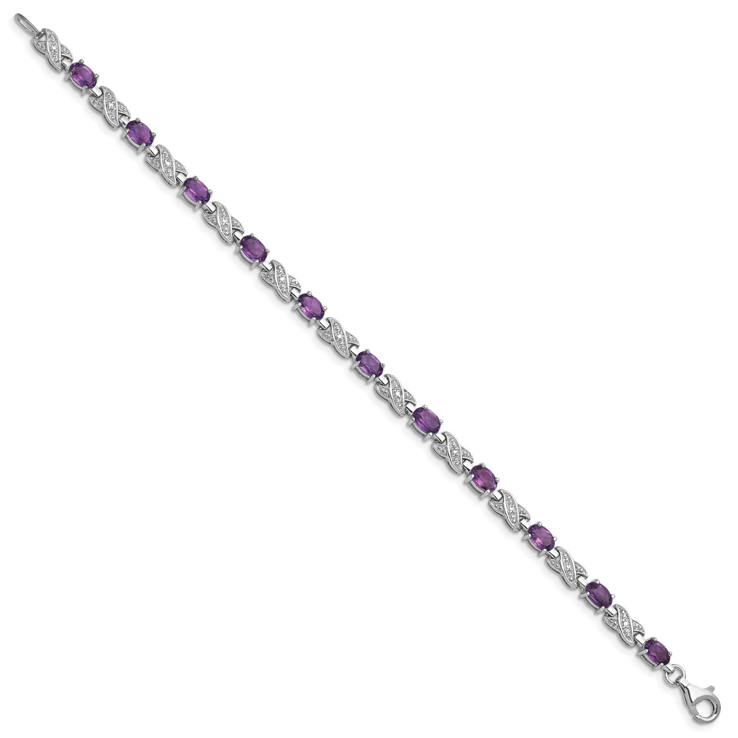 7 Inch Sterling Silver Rhodium-Plated Amethyst Bracelet