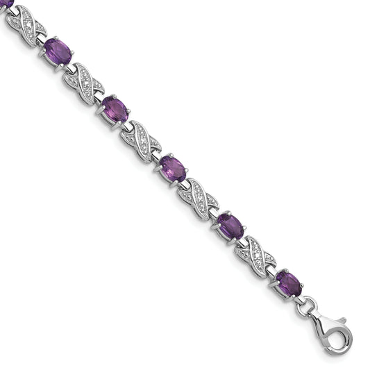 7 Inch Sterling Silver Rhodium-Plated Amethyst Bracelet