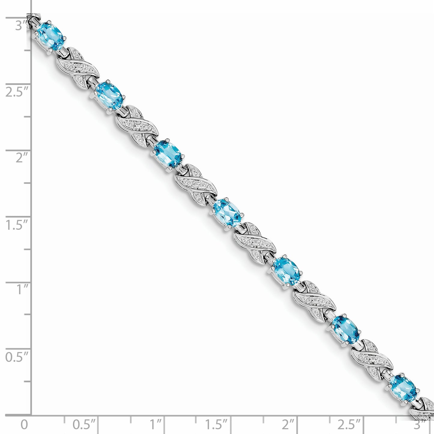 7 Inch Sterling Silver Rhodium-Plated Blue Topaz Bracelet