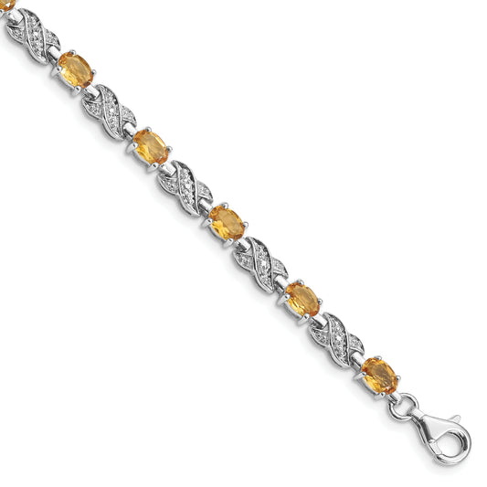 7 Inch Sterling Silver Rhodium-Plated Citrine Bracelet