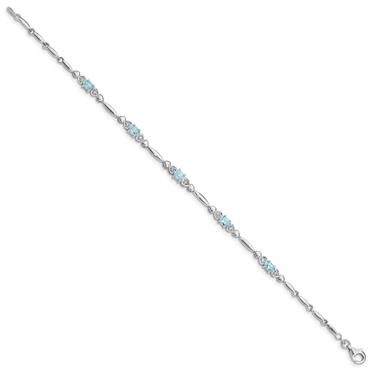 7 Inch Sterling Silver Rhodium-Plated Aquamarine And Diamond Bracelet