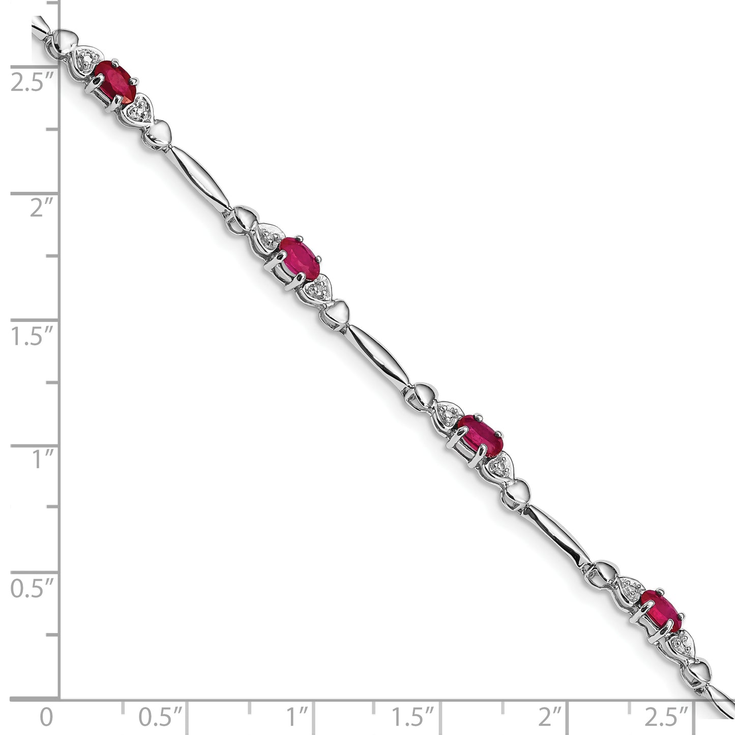 7 Inch Sterling Silver Rhodium-Plated Composite Ruby And Diamond Bracelet