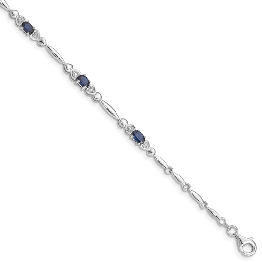 7 Inch Sterling Silver Rhodium-Plated Sapphire And Diamond Bracelet