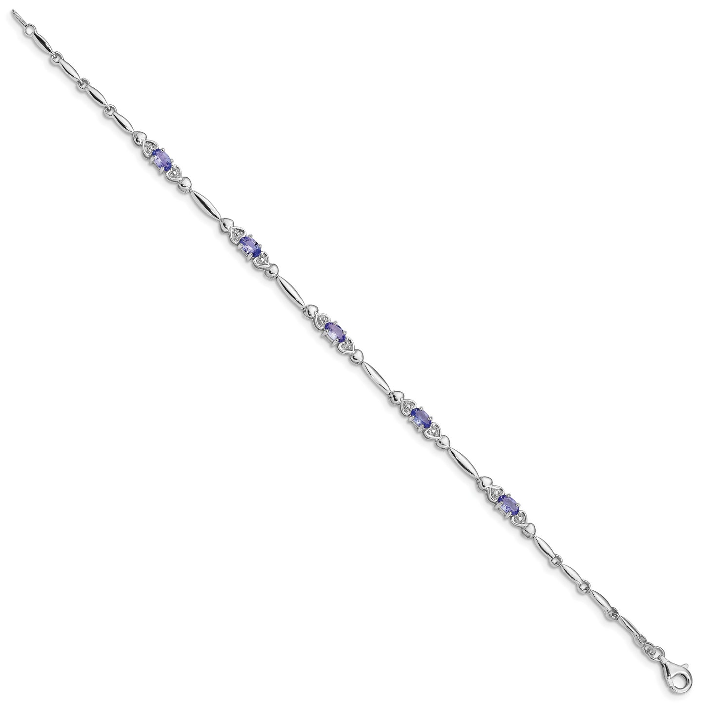 7 Inch Sterling Silver Rhodium-Plated Tanzanite And Diamond Bracelet