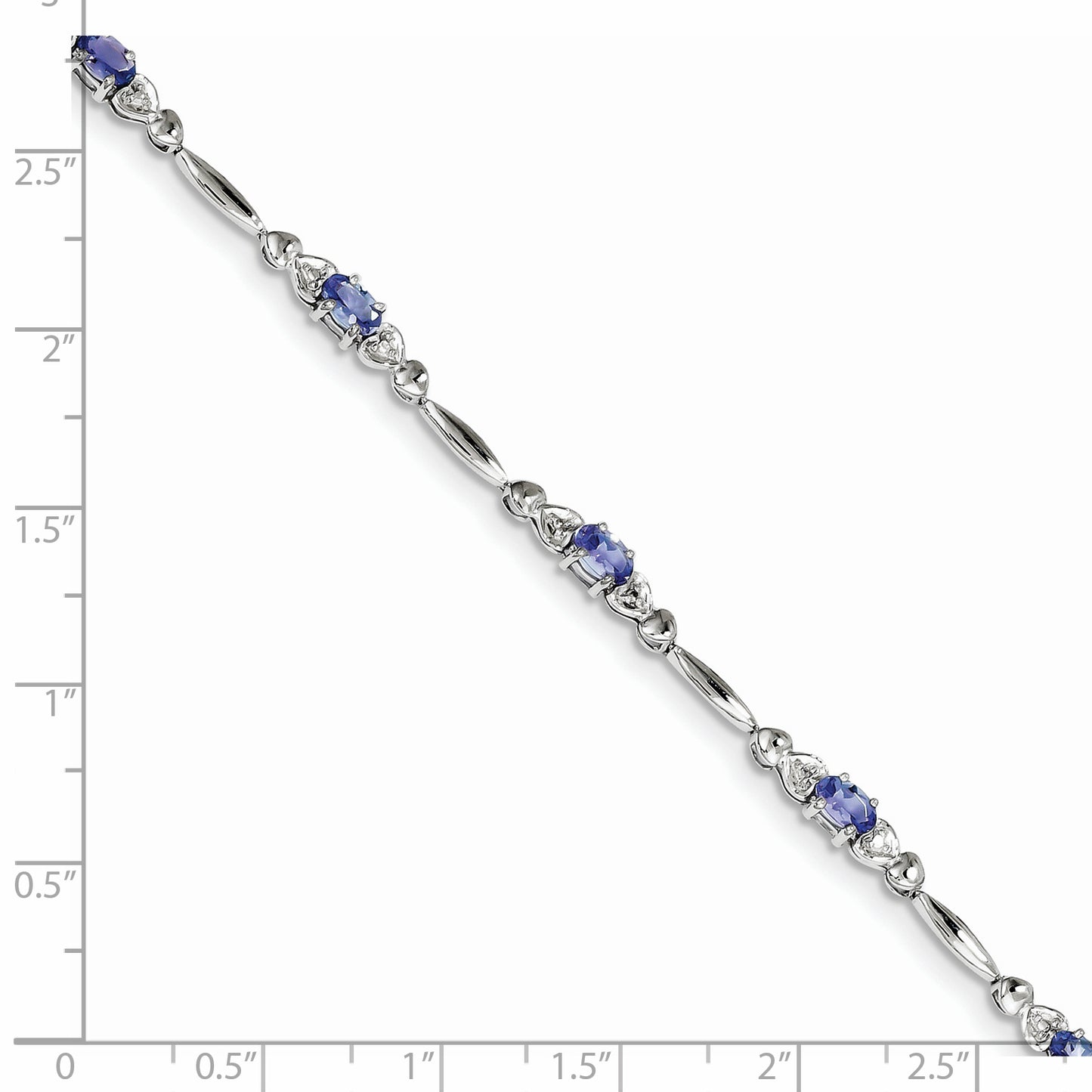 7 Inch Sterling Silver Rhodium-Plated Tanzanite And Diamond Bracelet