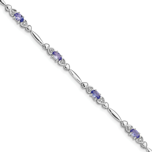 7 Inch Sterling Silver Rhodium-Plated Tanzanite And Diamond Bracelet