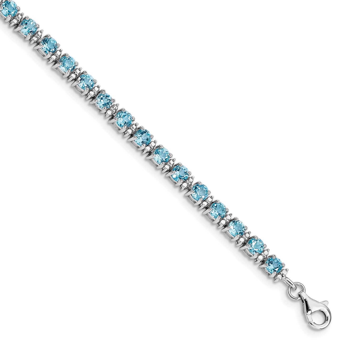 7 Inch Sterling Silver Rhodium-Plated Blue Topaz And Diamond Bracelet