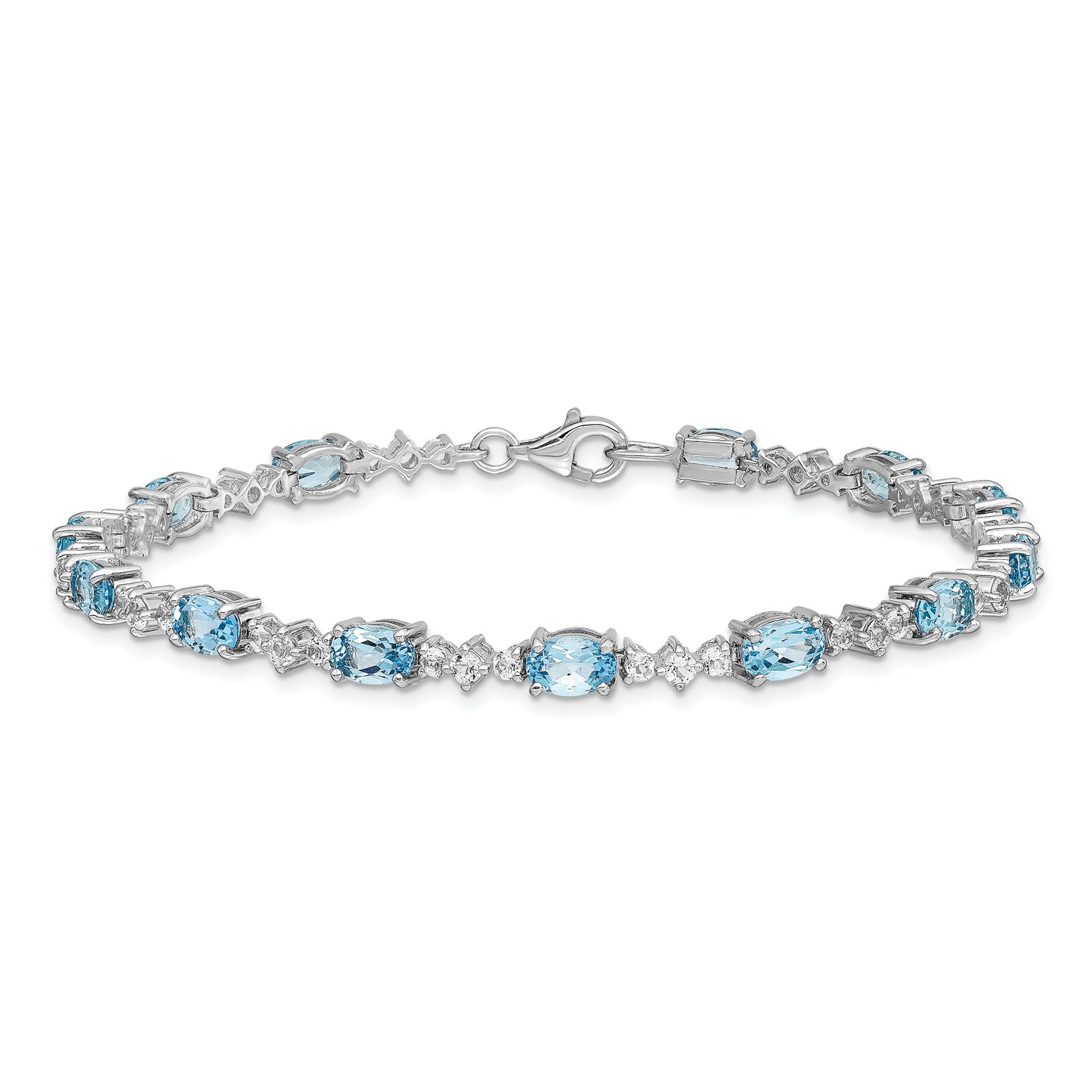 7 Inch Sterling Silver Rhodium-Plated Blue & White Topaz Bracelet