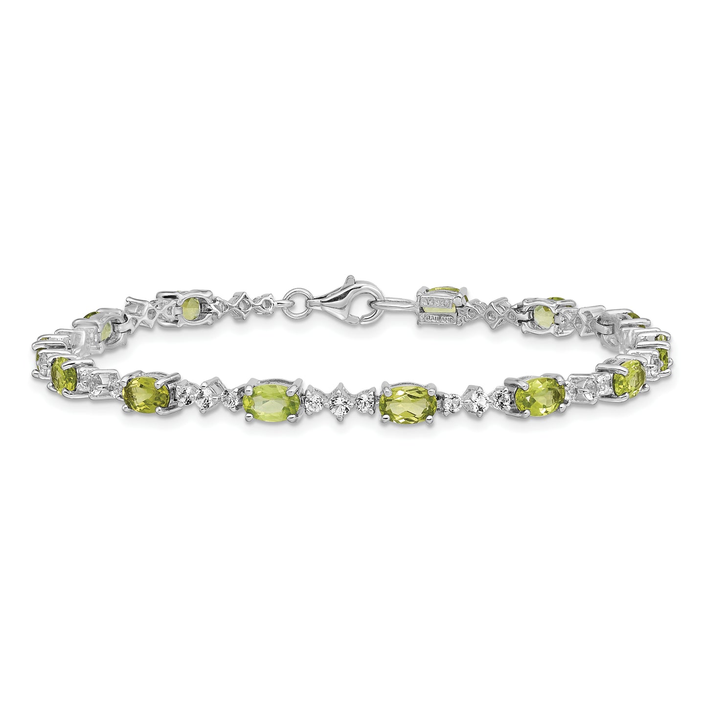 7 Inch Sterling Silver Rhodium-Plated Peridot White Topaz Bracelet