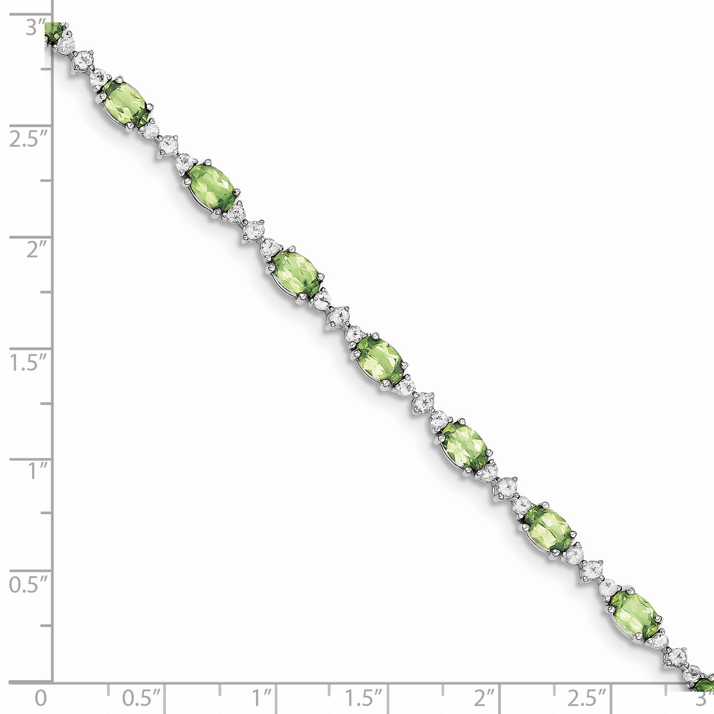 7 Inch Sterling Silver Rhodium-Plated Peridot White Topaz Bracelet