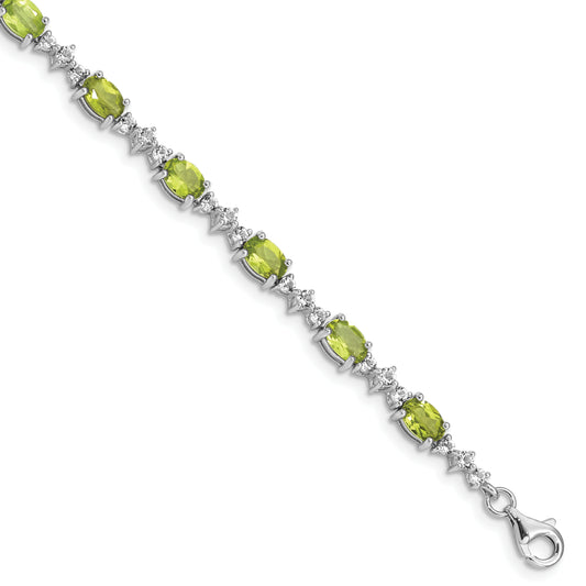 7 Inch Sterling Silver Rhodium-Plated Peridot White Topaz Bracelet