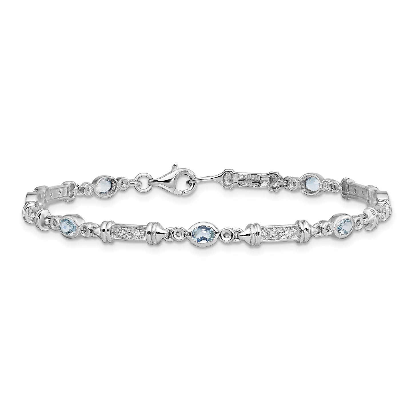 7 Inch Sterling Silver Rhodium-Plated Aquamarine And Diamond Bracelet