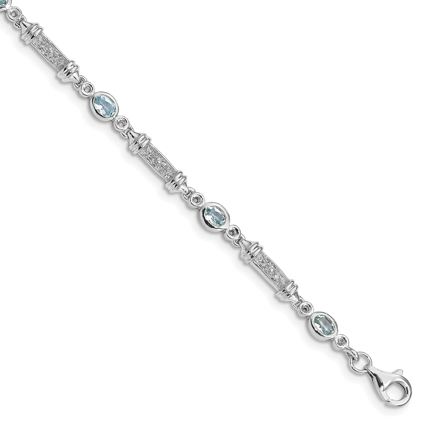 7 Inch Sterling Silver Rhodium-Plated Aquamarine And Diamond Bracelet