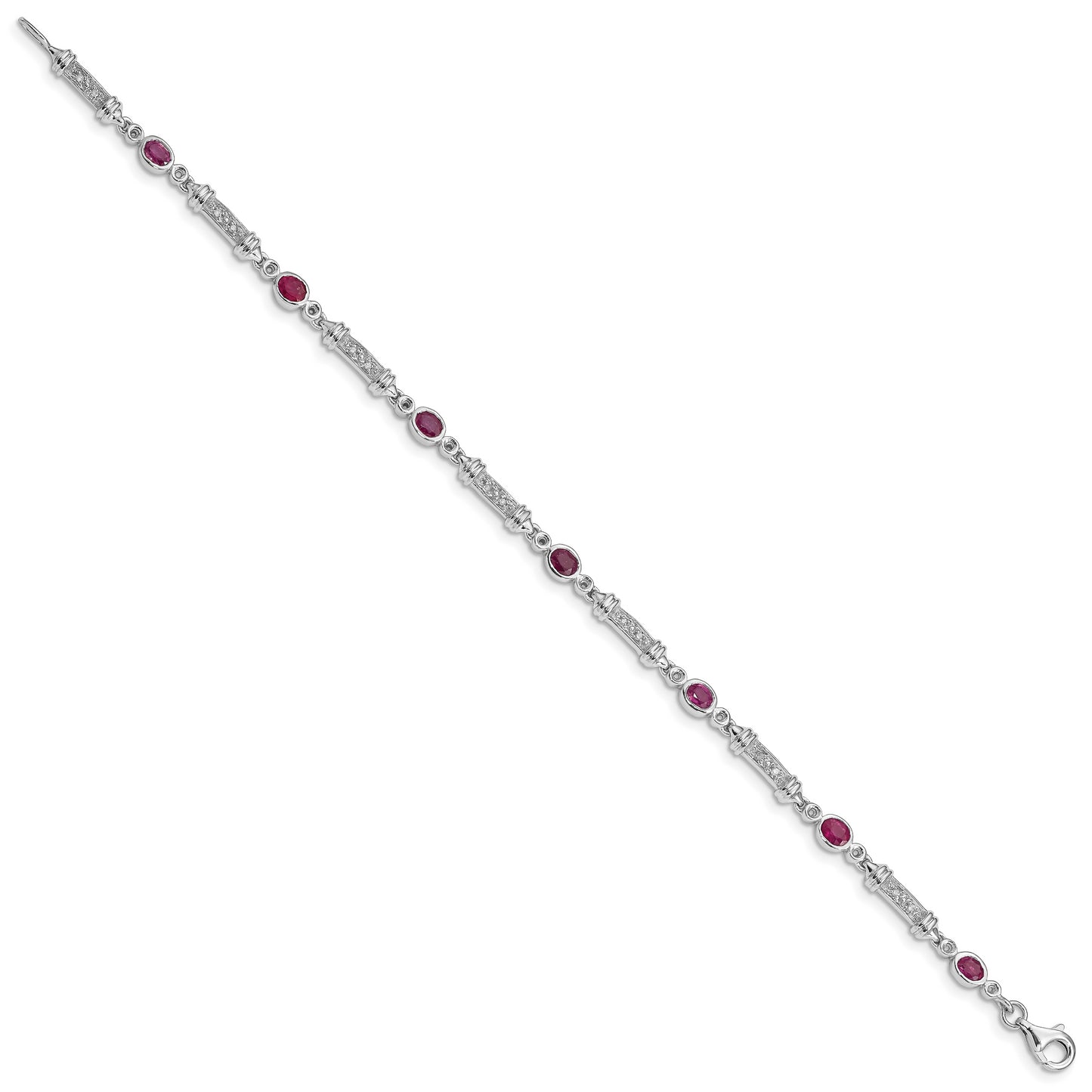 7 Inch Sterling Silver Rhodium-Plated Composite Ruby And Diamond Bracelet